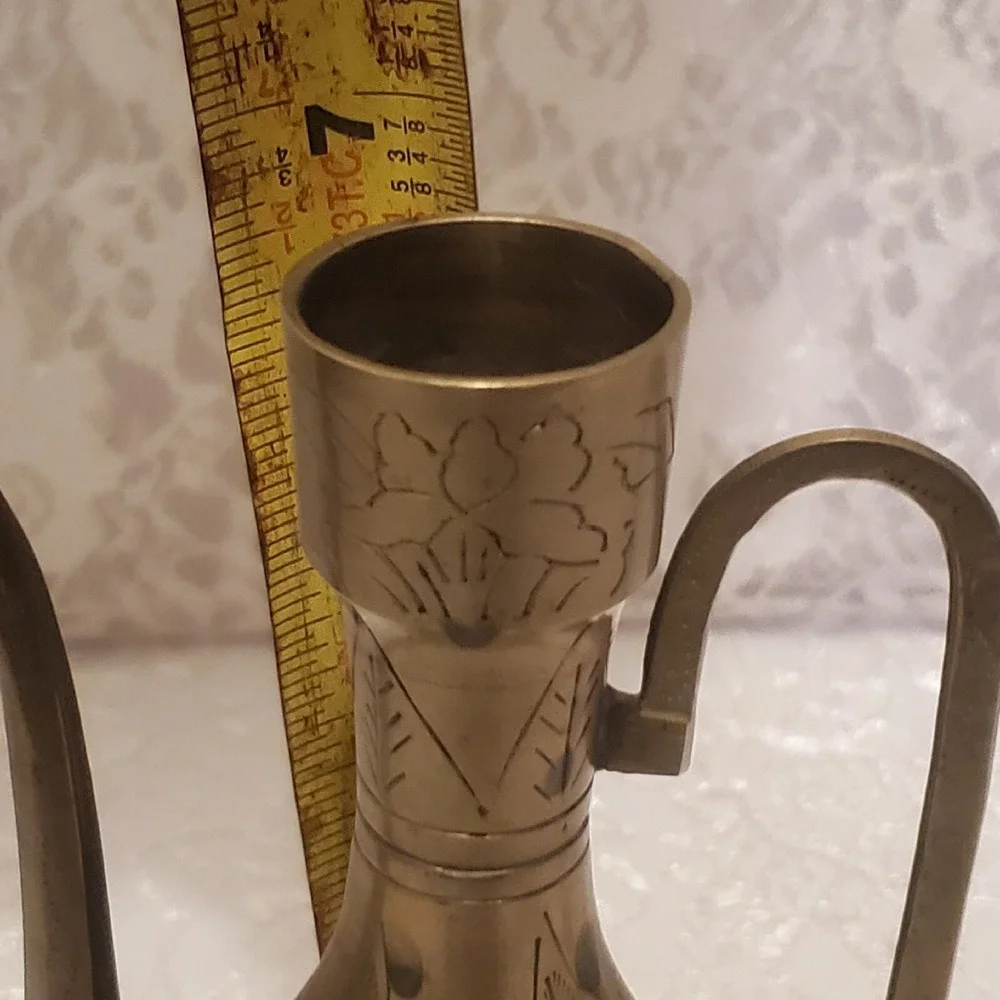 Brass‎ Pitcher Vase Ornate Petinaed Ornate Oil Annointing Dragon Floral Etched